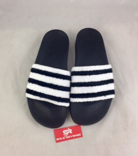 Mens Adidas Sweatband ADILETTE Slides Sandals Black White Flip Flops BB0125 - Afbeelding 1 van 4