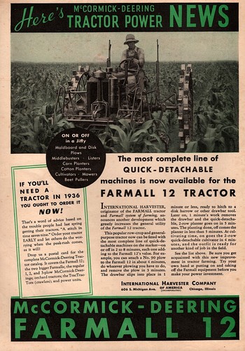 1936 International McCormick Deering Farmall 12 Tractor Original Color Ad - 第 1/1 張圖片