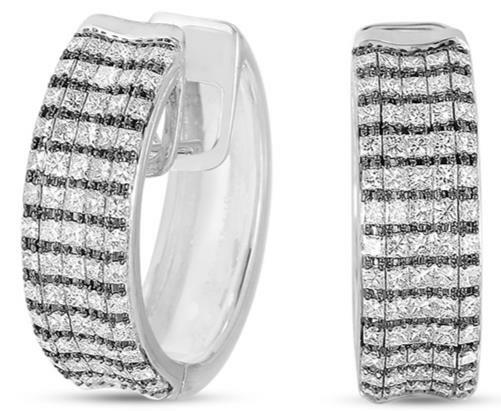 FILA AMPI ORECCHINI A CERCHIO PRINCIPESSA HUGGIE ORO BIANCO E NERO 14KT DIAMANTE 1 39CT