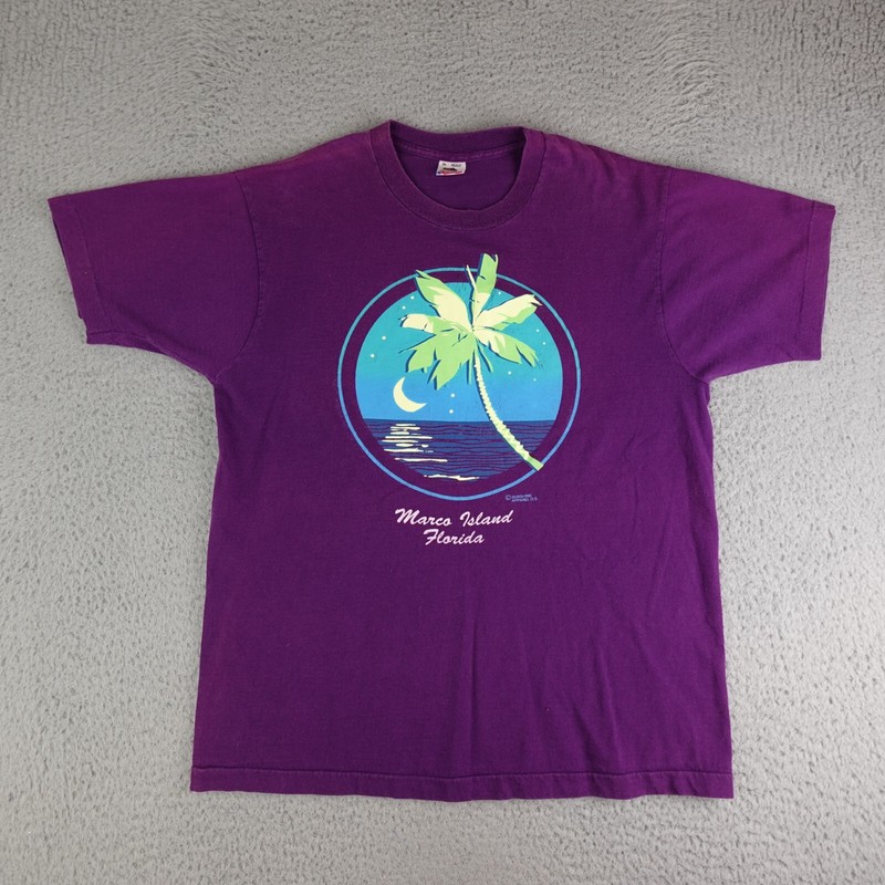 Vintage Marco Island Florida Shirt Mens XL Purple Palm Single Stich Made In USA