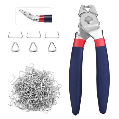 #ad WORKPRO Bent Hog Ring Pliers with 500 Pcs 3 4quot; Hog Rings Auto Upholstery NEW $22.99