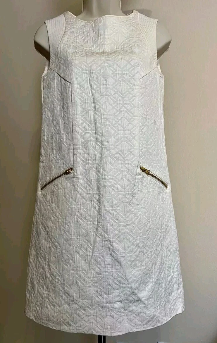 OFF WHITE Nuovo J. Abito Crew Jacquard bianco sporco crema XXS tasca con cerniera