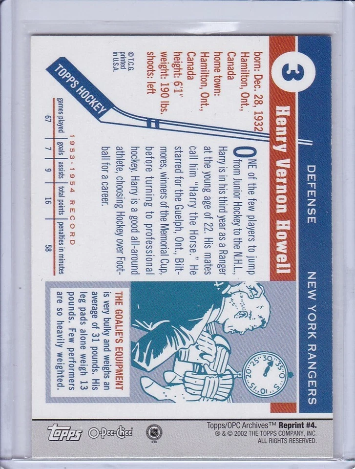 Harry Howell 2001 Topps / O-Pee-Chee Archives Hockey Card 4 Grade MT - Image 2 of 2