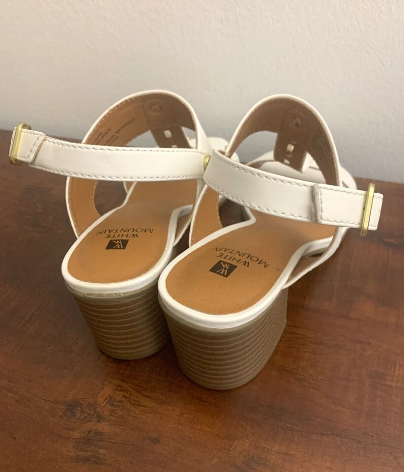 White Mountain Faux Leather Gold Hardware Studded Block Heel Sandals Size 6M - Image 3 of 4