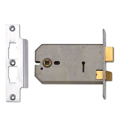 Union 2077 Chrom Stirnseite 3 Hebel waagerecht Einsteckflügelschloss 152 mm Gehäusetiefe