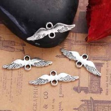 3 Wing Charms 2 Hole Connector 24x8mm Antique Silver U.S Seller 1604