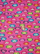 Vintage Cotton Fabric Pink Cat Faces 15 x 30" fat quarter