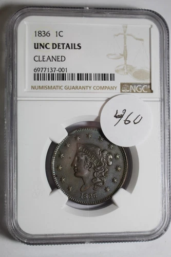 1836 UNC Details NGC Large Cent
