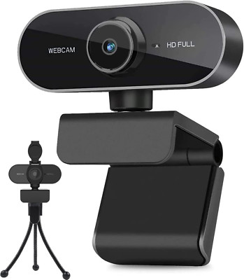 Webcam mit Mikrofon und Stativ 1080P für PC Laptop Desktop USB Computer Kamera V