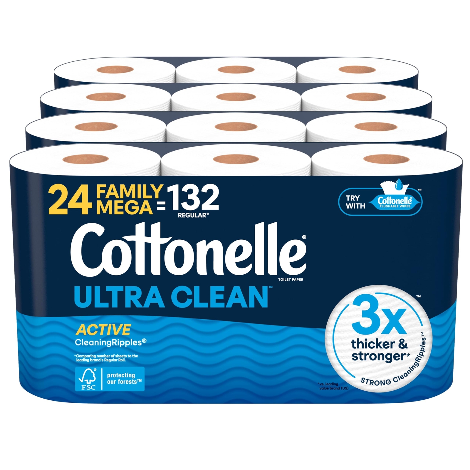 24 Family Mega Rolls Cottonelle Ultra Clean Toilet Paper with Active