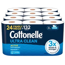 24 Family Mega Rolls Cottonelle Ultra Clean Toilet Paper with Active