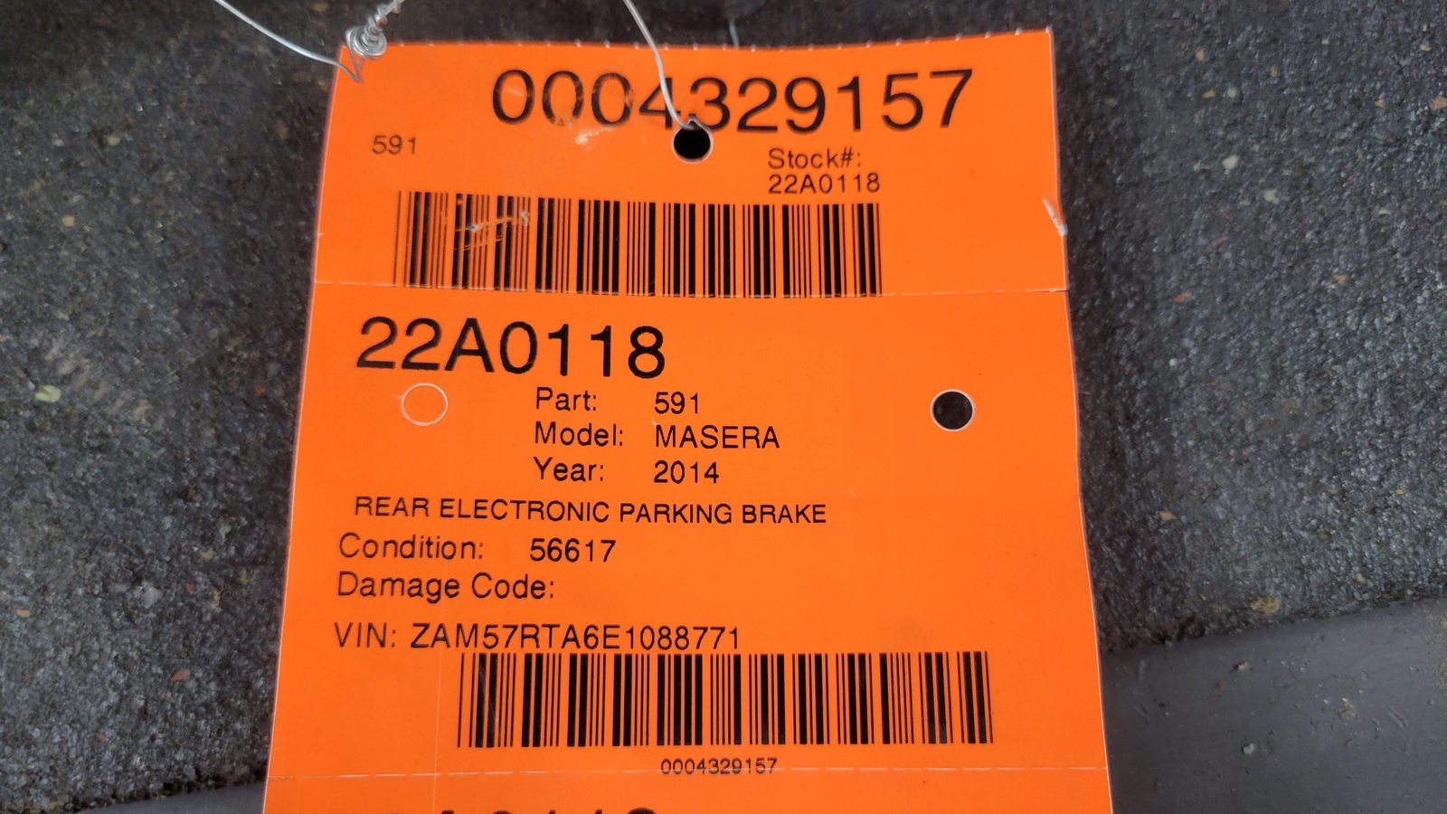 2014 MASERATI GHIBLI REAR ELECTRONIC PARKING BRAKE ACTUATOR ASSEMBLY