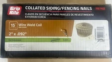 Grip Rite Coil Siding Fence Nails 2" x 0.092" Galvanized Ring Shank 15° 3000 Pcs