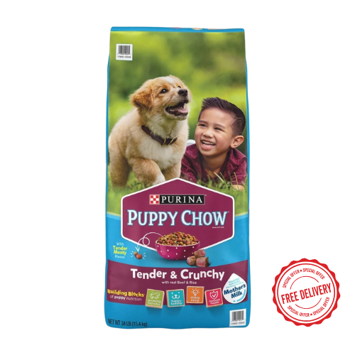 Purina Puppy Chow, Beef and Brown Rice, Tender & Crunchy Puppy Dry Dog Food 34lb