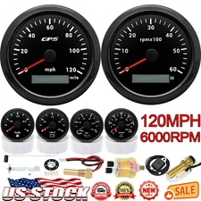 6 Gauge Set 85mm GPS Speedometer 120MPH Tacho/Fuel/Oil/Temp/Volt with Sensor US