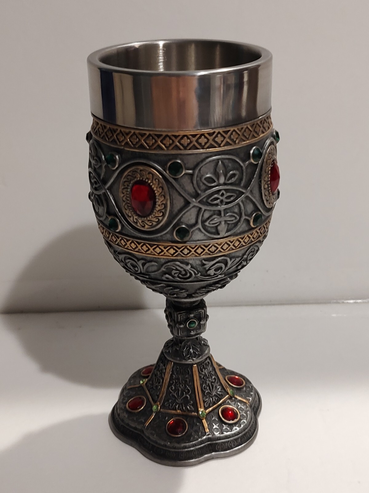 Faceted Rhinestones Green Red Jeweled Holy Grail Chalice 7 Inches Removable Cup