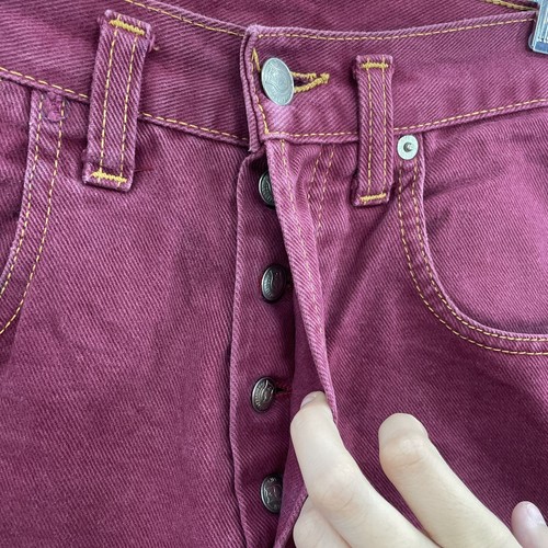 Jeans svasati vintage fondo a campana 6 27 corti denim rosso vita alta anni 70 western - Foto 4 di 12