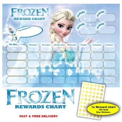 Disney Frozen Belohnungskarte für Kinder - 100 goldene Stern Aufkleber - gutes Benehmen