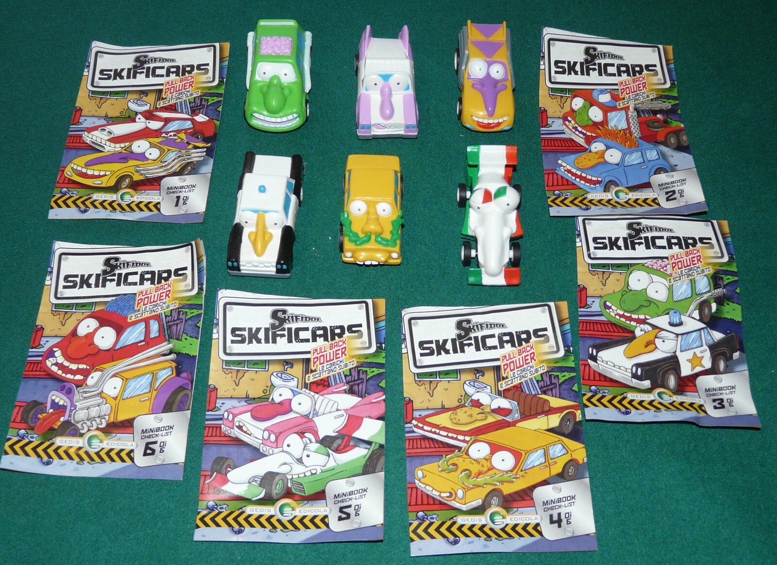 SKIFIDOL SKIFICARS LOTTO 6 MACCHININE CON SET COMPLETO FOGLI CHECK LIST