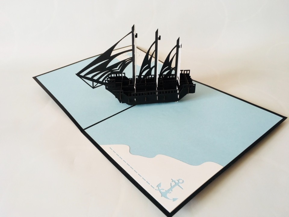 3D Piratenschiff Pop-Up Karte – Klappkarte Für Geburtstag, Piratenparty & Geldgeschenke, Personalisierbar