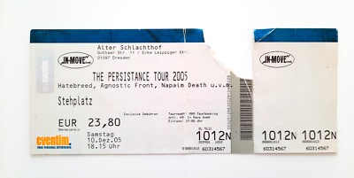 Original Eintrittskarte Hatebreed & Napalm Death   10.12.2005 Dresden