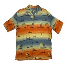 Vintage Campia Island Shirt Mens M Medium Palm Tree Sailboat Sunset Rayon Button