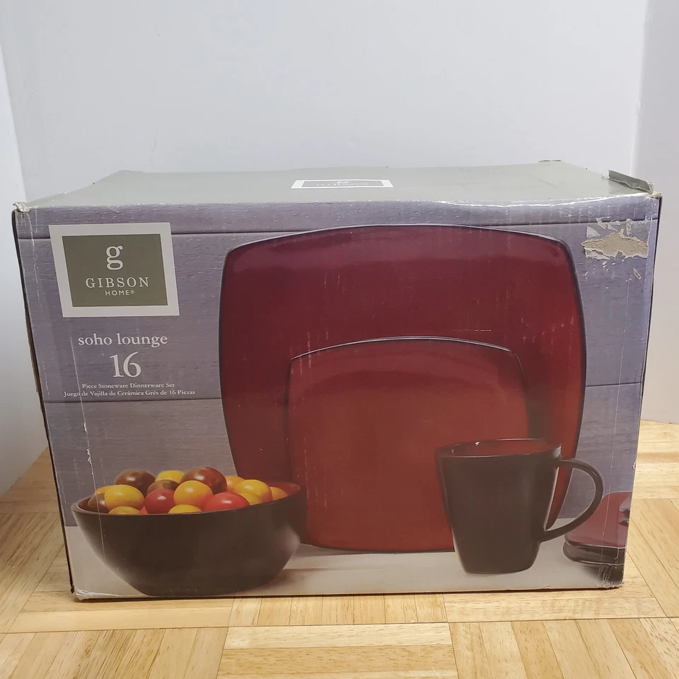 Gibson Soho Lounge 16 Piece Reactive Glaze Dinnerware Plates, Bowls, & Mugs, Red - Image 3 of 4
