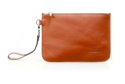 Pochette Borsetta Portatutto Arancione in vera pelle da donna con