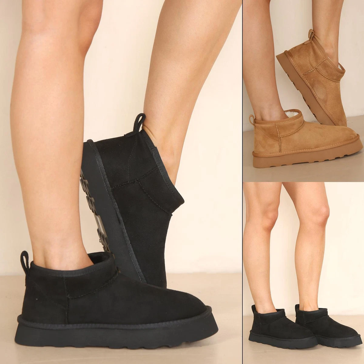 WOMENS LADIES SNUG PLATFORM FAUX FUR LINED MINI ANKLE LENGTH BOOTS SHOES SIZE eBay