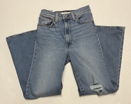 Levi's Ribcage Bell Flare Jeans Women's Sz 26 L29 Medium Wash Denim Distressed - Picture 10 of 15