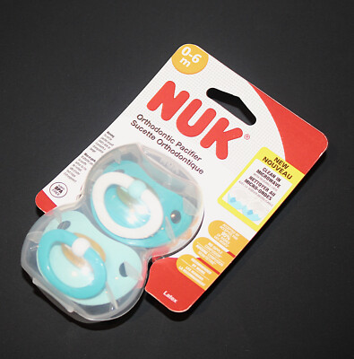 NUK Pacifiers 0-6 Month LATEX Set of 2 BPA Free Orthodontic Blue with Case NEW