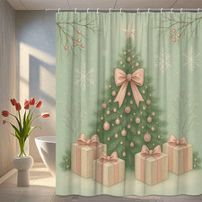Christmas Tree Shower Curtain with Gifts and Snowflakes