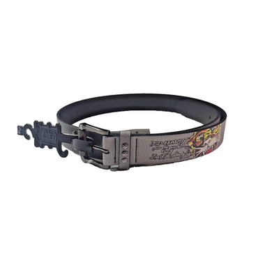 Ed Hardy Gray Tiger Graphic Belt Gunmetal Buckle Men's Size 40 NWT