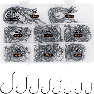 Circle Hooks Fishing Hooks 2X Strong Offset Circle Hooks Saltwater Black High Ca