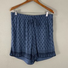J Jill Blue Print Pull On Shorts Size M Pockets Elastic Waist Soft Rayon