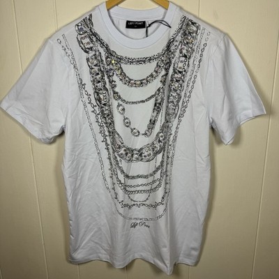 Left Point Men's White T-Shirt Short Sleeve with Rhinestone Detail Size M NWT