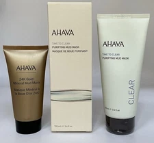 AHAVA - Time To Clear Purifying & 24k Gold Mineral Mud Masks Each Full Size New