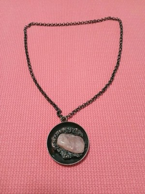 P.W.N. Denmark Halskette Rosenquarz Kupferanhänger Galvanoform Vintage