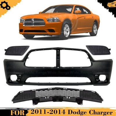 Front Bumper Cover Fascia & Lower Grille Kit For 2011-2014 Dodge Charger