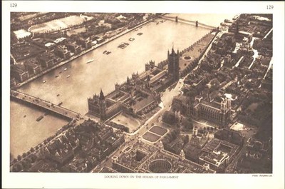 Original alter Vintage Druck Blick auf Häuser Parlament London um 1930 20.