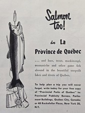 Province of Quebec Parks Fish Lakes River Salmon Bass Vintage Print Ad 1952