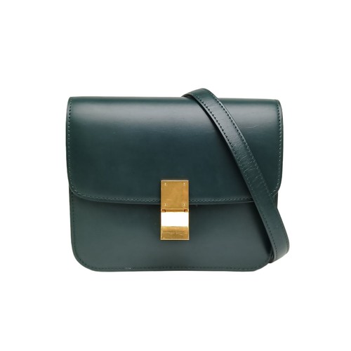 CELINE Classic Box Teen Green Calfskin  Crossbody Bag