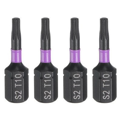 4pcs T10 Magnetic Torx Screwdriver Bit 1/4'' Hex Shank 25mm Length Industrial Bit