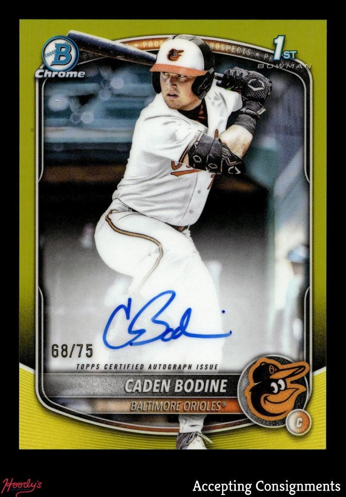 2025 Bowman Chrome Draft Yellow Refractor Caden Bodine 1st ROOKIE AUTO 68/75