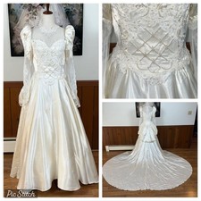 Gorgeous Vintage 1980s Ivory Satin Wedding Gown 