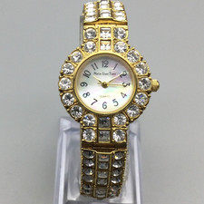 Main Line Time Bling Watch Women 27mm Crystal Gold Tone New Battery 6.25"