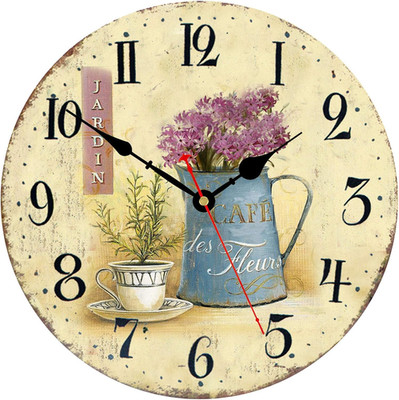 8 Inch Wall Clock Floral French Vintage Wooden Wall Clock Silent Non-Ticking Bat