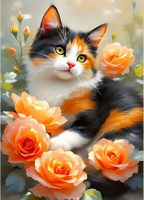 GDYEEH DIY 5D Colorful Cat Diamond Art Kits, Round Full 12x16 inches, UCGD412