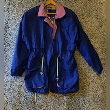 London Fog Parka Style retro Jacket, Blue Muti colored Medium Jacket with should