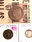 1880 silver morgan dollar & 1945S mercury dime AU toning plus 1897 un centavo — photo 1